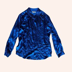 L'Agence Satin Button Down Blouse Blue
